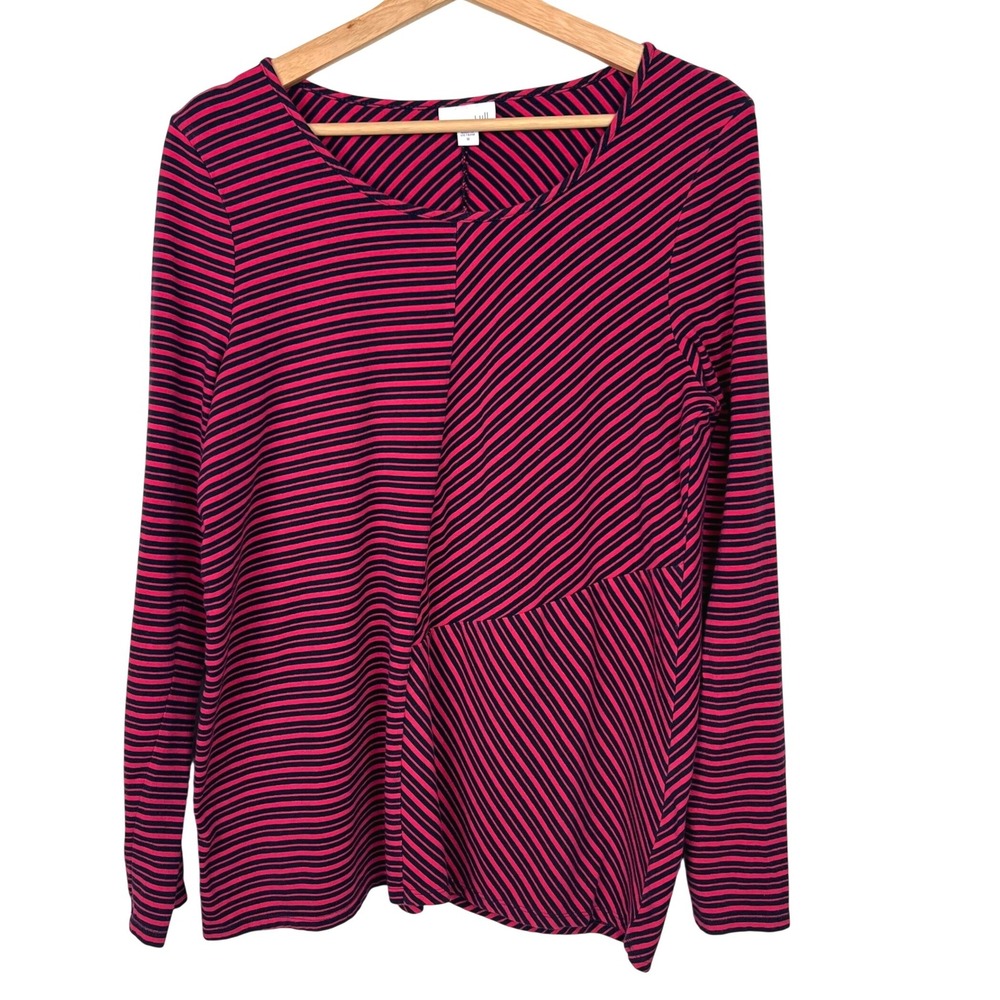 J.Jill Pink Black Stripe Asymmetrical‎ Top Long Sleeve Womens Size Medium